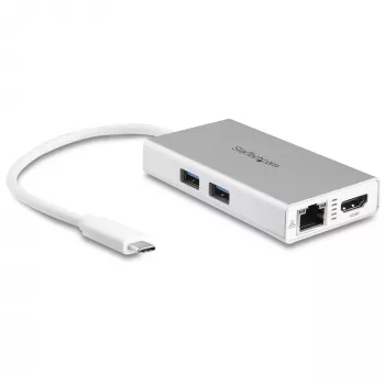 StarTech.com USB-C multiport adaptér – USB-C cestovná dokovacia stanica s 4K HDMI – 60 W Power Delivery Pass-Through, GbE, 2-portový USB-A 3.0 hub – Prenosný mini USB Type-C dok pre notebook – biela