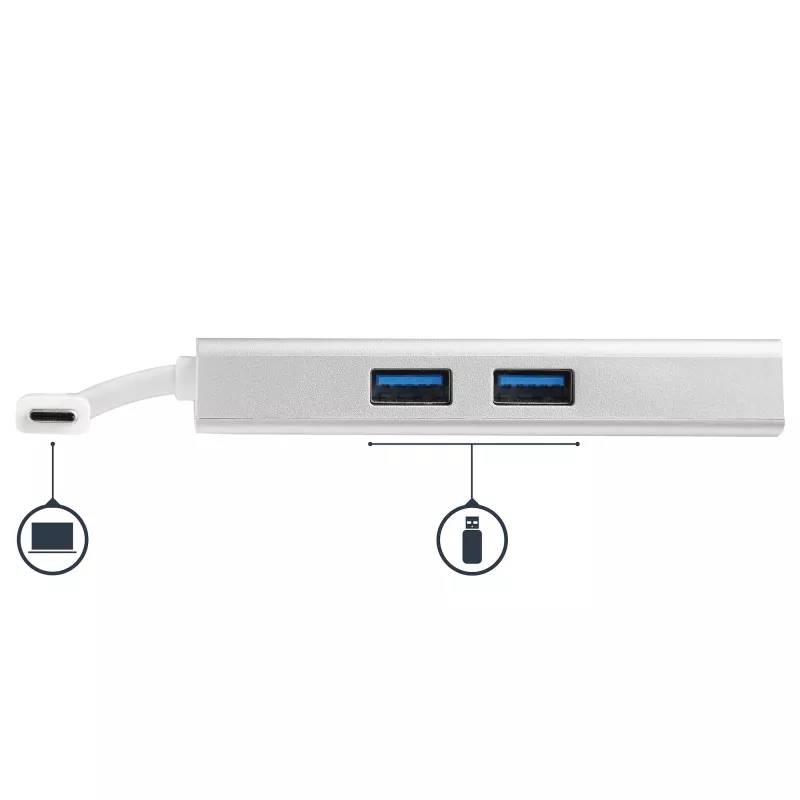 StarTech.com USB-C multiport adaptér – USB-C cestovná dokovacia stanica s 4K HDMI – 60 W Power Delivery Pass-Through, GbE, 2-portový USB-A 3.0 hub – Prenosný mini USB Type-C dok pre notebook – biela