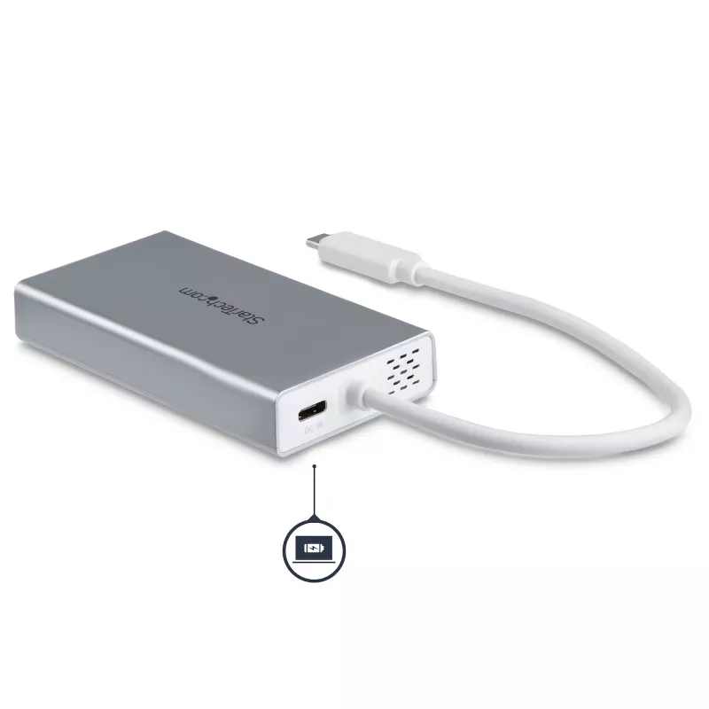 StarTech.com USB-C multiport adaptér – USB-C cestovná dokovacia stanica s 4K HDMI – 60 W Power Delivery Pass-Through, GbE, 2-portový USB-A 3.0 hub – Prenosný mini USB Type-C dok pre notebook – biela