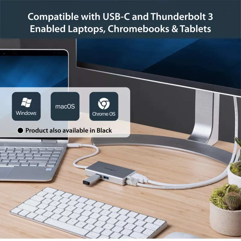 StarTech.com USB-C multiport adaptér – USB-C cestovná dokovacia stanica s 4K HDMI – 60 W Power Delivery Pass-Through, GbE, 2-portový USB-A 3.0 hub – Prenosný mini USB Type-C dok pre notebook – biela