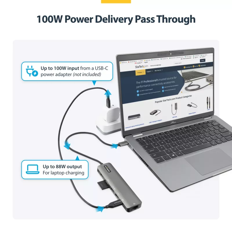 StarTech.com USB-C multiport adaptér hub, USB-C na 4K 60Hz HDMI, Gigabit Ethernet a 100W nabíjanie notebooku pre Macbook Pro / Air a Windows