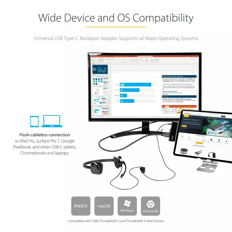 StarTech.com USB C multiport adaptér – USB-C na 4K 60Hz HDMI 2.0, 100W Power Delivery priechodné nabíjanie, 3-portový USB 3.0 hub, Audio – USB-C mini dok – Prenosný USB Type-C cestovný dok