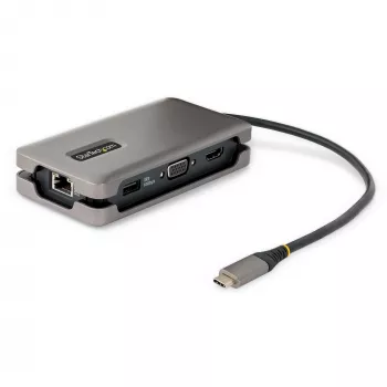 StarTech.com USB-C multiport adaptér – HDMI/VGA – 4K 60 Hz – 3-portový USB hub – 100 W Power Delivery priechod – GbE – Mini dokovacia stanica na cesty s nabíjaním – Zvinutý kábel, 30 cm