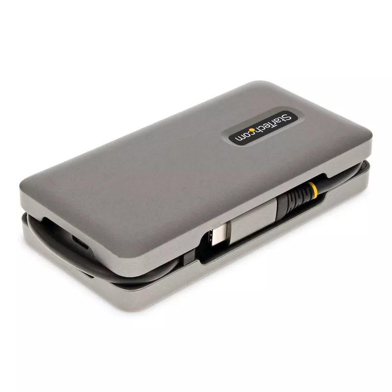 StarTech.com USB-C multiport adaptér – HDMI/VGA – 4K 60 Hz – 3-portový USB hub – 100 W Power Delivery priechod – GbE – Mini dokovacia stanica na cesty s nabíjaním – Zvinutý kábel, 30 cm