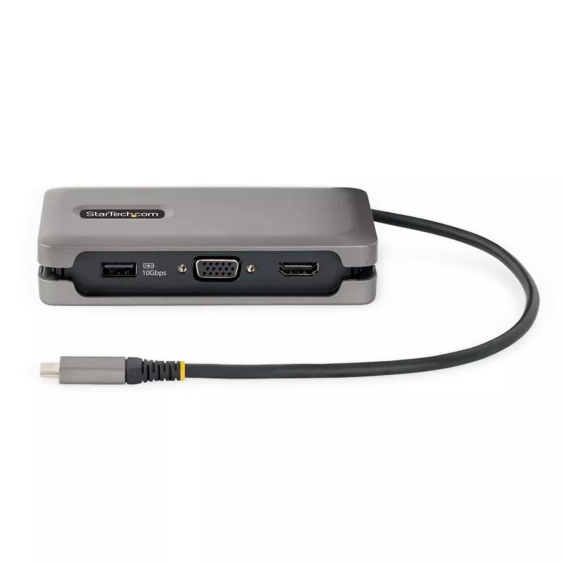 StarTech.com USB-C multiport adaptér – HDMI/VGA – 4K 60 Hz – 3-portový USB hub – 100 W Power Delivery priechod – GbE – Mini dokovacia stanica na cesty s nabíjaním – Zvinutý kábel, 30 cm