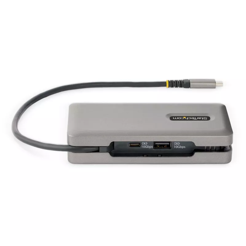 StarTech.com USB-C multiport adaptér – HDMI/VGA – 4K 60 Hz – 3-portový USB hub – 100 W Power Delivery priechod – GbE – Mini dokovacia stanica na cesty s nabíjaním – Zvinutý kábel, 30 cm