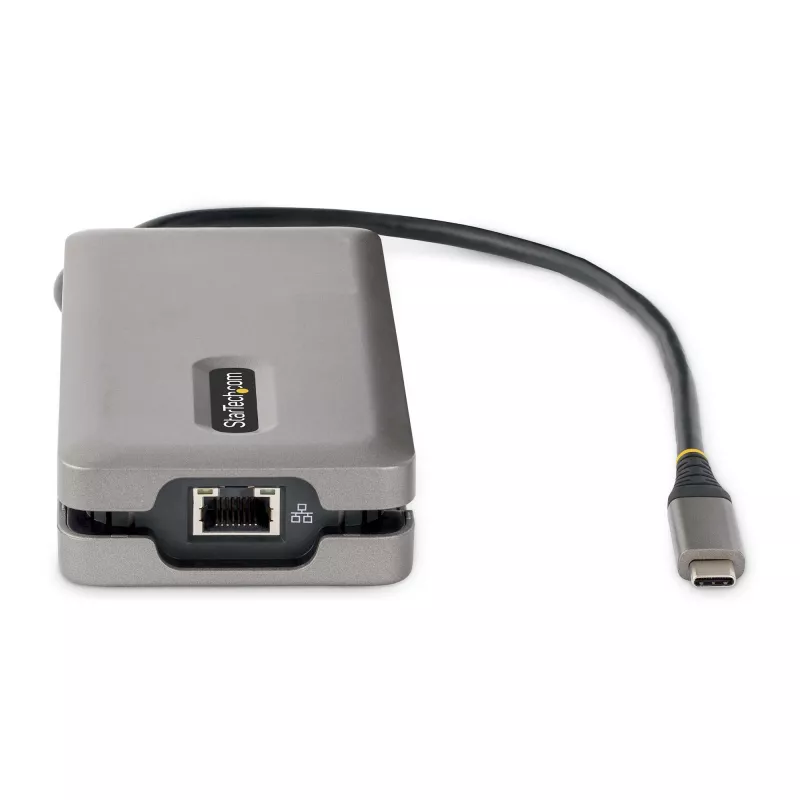 StarTech.com USB-C multiport adaptér – HDMI/VGA – 4K 60 Hz – 3-portový USB hub – 100 W Power Delivery priechod – GbE – Mini dokovacia stanica na cesty s nabíjaním – Zvinutý kábel, 30 cm