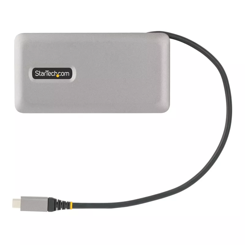 StarTech.com USB-C multiport adaptér – HDMI/VGA – 4K 60 Hz – 3-portový USB hub – 100 W Power Delivery priechod – GbE – Mini dokovacia stanica na cesty s nabíjaním – Zvinutý kábel, 30 cm