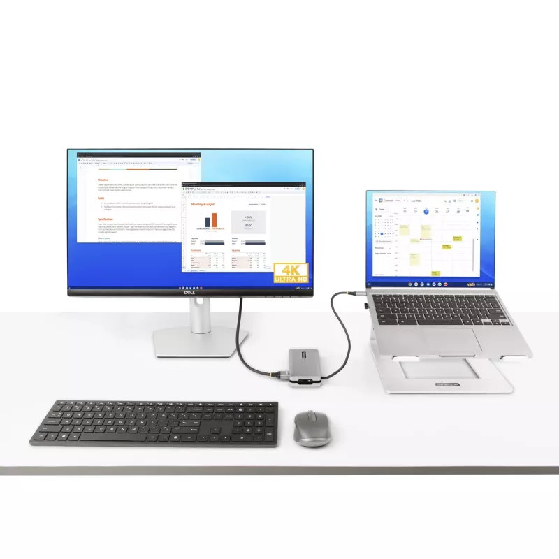 StarTech.com USB-C multiport adaptér – HDMI/VGA – 4K 60 Hz – 3-portový USB hub – 100 W Power Delivery priechod – GbE – Mini dokovacia stanica na cesty s nabíjaním – Zvinutý kábel, 30 cm