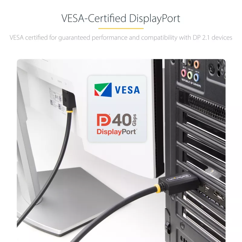 StarTech.com DP21-2M-DP40-CABLE kábel DisplayPort 2.1, 2 m, certifikovaný VESA DP40, UHBR10, HDR, 8K 60 Hz / 4K 144 Hz, 40 Gbps, pasívny, M/M, čierny