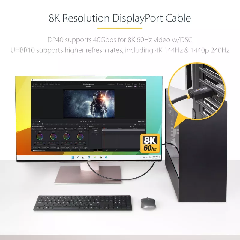 StarTech.com DP21-2M-DP40-CABLE kábel DisplayPort 2.1, 2 m, certifikovaný VESA DP40, UHBR10, HDR, 8K 60 Hz / 4K 144 Hz, 40 Gbps, pasívny, M/M, čierny
