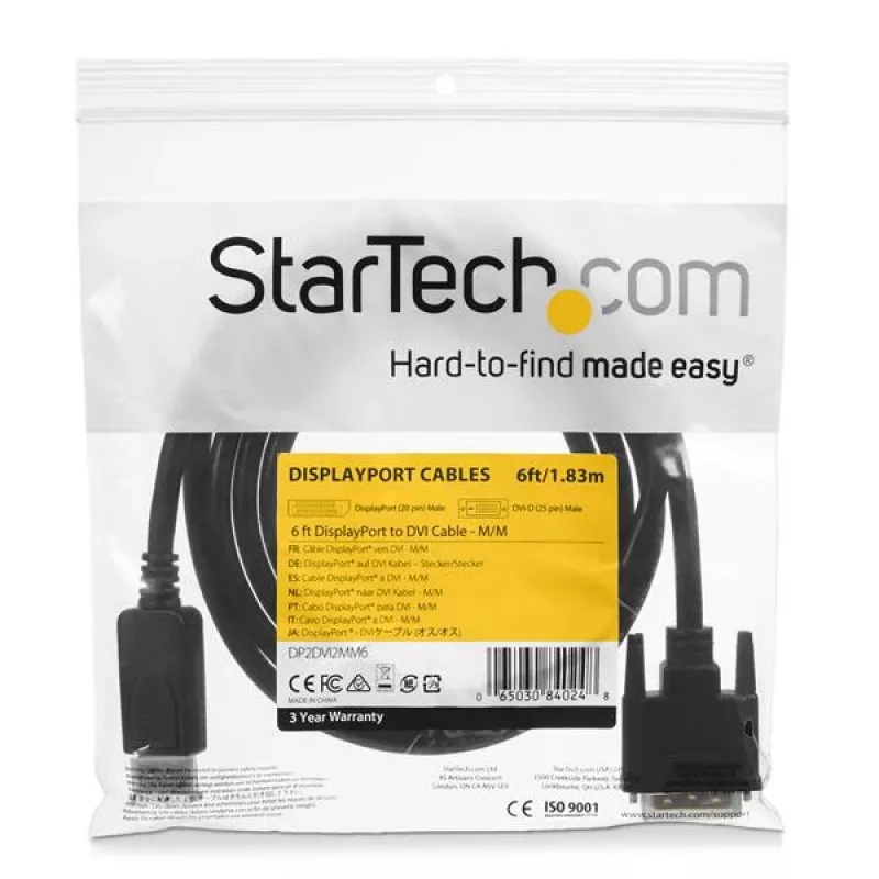 StarTech.com 1,8 m DisplayPort na DVI kábel, DisplayPort na DVI adaptér kábel, Pasívny DP na DVI-D video konvertor, 1080p – Náhrada za DP2DVIMM6