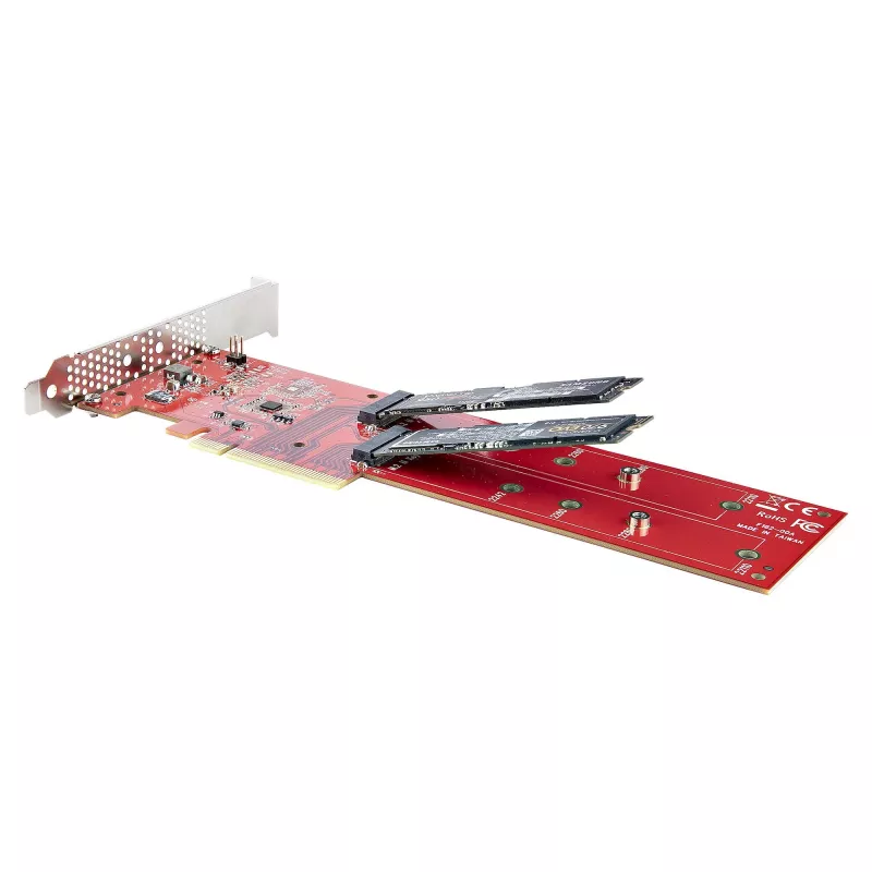 StarTech.com Dual M.2 PCIe SSD adaptér karta, PCIe x8 / x16 na Dual NVMe alebo AHCI M.2 SSD, PCI Express 4.0, 7,8 GBps/disk, vyžaduje bifurkáciu - Windows/Linux kompatibilné