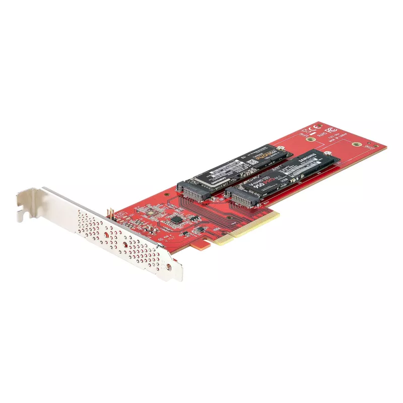 StarTech.com Dual M.2 PCIe SSD adaptér karta, PCIe x8 / x16 na Dual NVMe alebo AHCI M.2 SSD, PCI Express 4.0, 7,8 GBps/disk, vyžaduje bifurkáciu - Windows/Linux kompatibilné