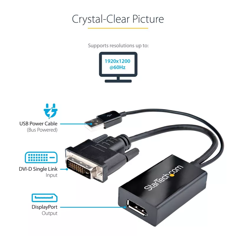 StarTech.com DVI na DisplayPort adaptér – USB napájanie – 1920 x 1200 – DVI na DisplayPort konvertor – video adaptér – DVI-D na DP