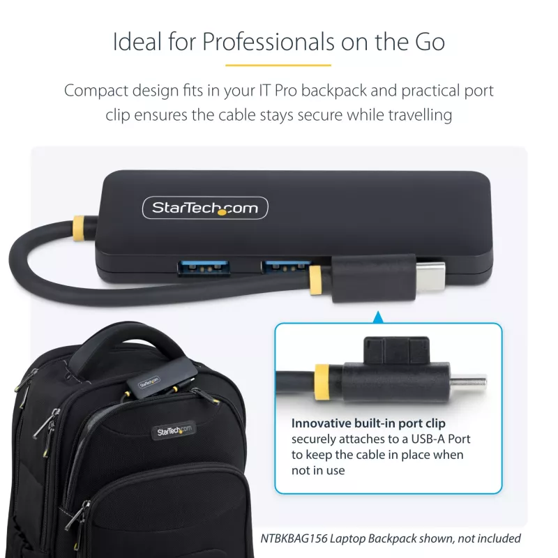 StarTech.com 4-portový USB-C hub, 5 Gbit/s, USB-C na 4x USB-A, napájaný zbernicou, malý cestovný mini hub, multi-portový USB 3.0 splitter, prenosný hub, ochrana proti prepätiu