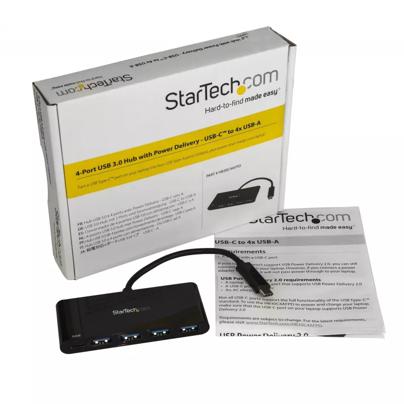 StarTech.com HB30C4AFPD 4-portový rozbočovač USB-C, USB-C na 4x USB-A, USB 3.0 SuperSpeed 5Gbps, Power Delivery 2.0