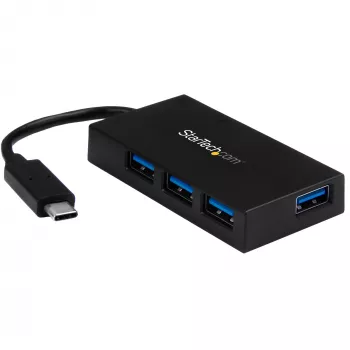 StarTech.com 4 Port USB C Hub - USB Type-C Hub w/ 4x USB-A Ports (USB 3.0/3.1 Gen 1 SuperSpeed 5Gbps) - USB Bus or Self Power - Portable USB-C to USB-A BC 1.2 Charging Hub w/ Power Adapter~4 Port USB C Hub - USB Type-C Hub w/ 4x USB-A Ports USB 3.0 hub (5Gbps) - USB Bus or Self Power - Portable USB-C to USB-A BC 1.2 Charging Hub w/ Power Adapter