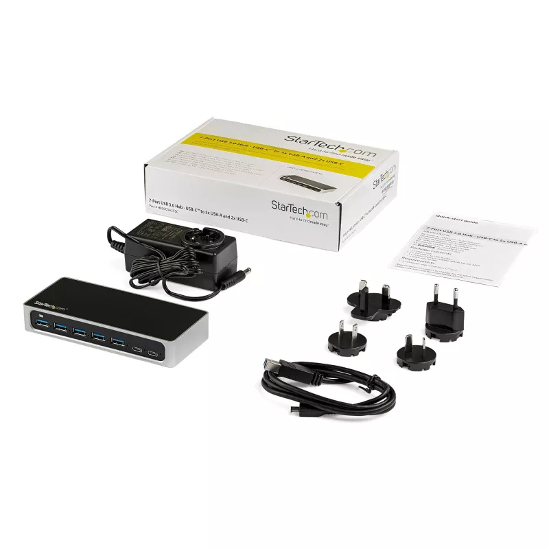 StarTech.com HB30C5A2CSC 7-portový rozbočovač USB-C, USB-C na 5x USB-A + 2x USB-C, USB 3.0, port rýchleho nabíjania, s napájaním