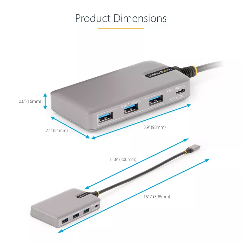 StarTech.com 4-portový USB-C hub s USB-C DP Alt Mode video výstupom 4K 60Hz - 3x USB-A, 1x USB Type-C, 100W Power Delivery priechod, USB 3.2 10Gbps, 30cm kábel, prenosný USB hub
