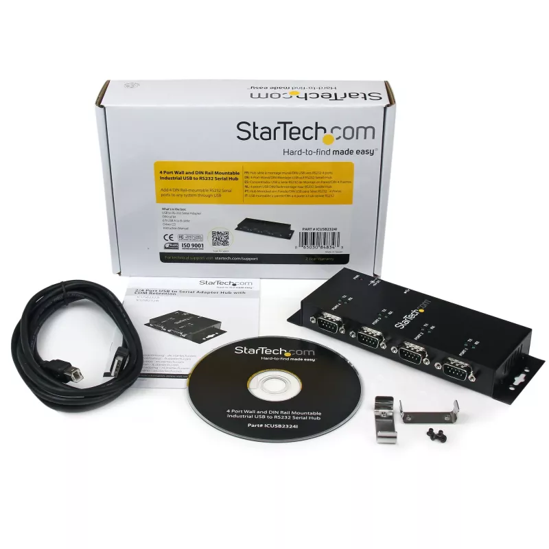 StarTech.com 4-Port USB na DB9 RS232 sériový adaptér hub – priemyselná DIN-lištová a nástenná montáž