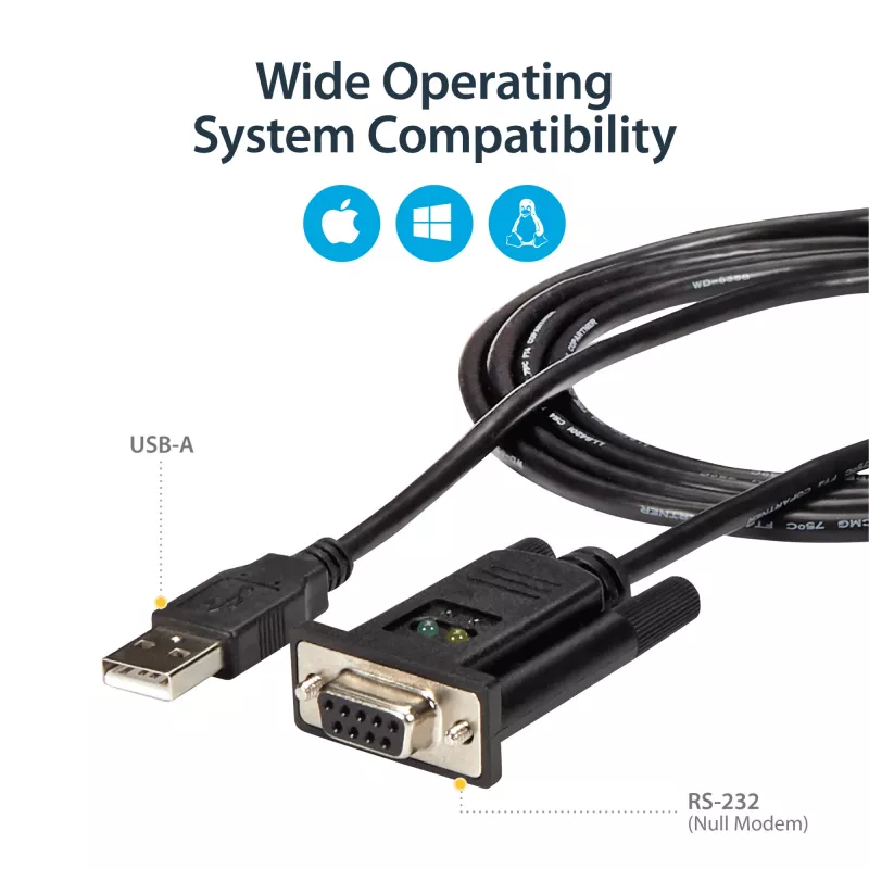 StarTech.com ICUSB232FTN 1-portový adaptérový kábel z USB na sériový null modem RS232 DB9 DCE, FTDI, USB 2.0, čierny