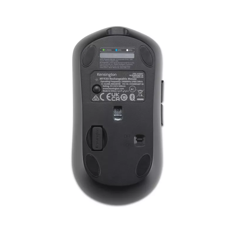 Kensington MY430 EQ nabíjateľná myš, obojručná, optická, RF Wireless + Bluetooth, 2400 DPI, čierna