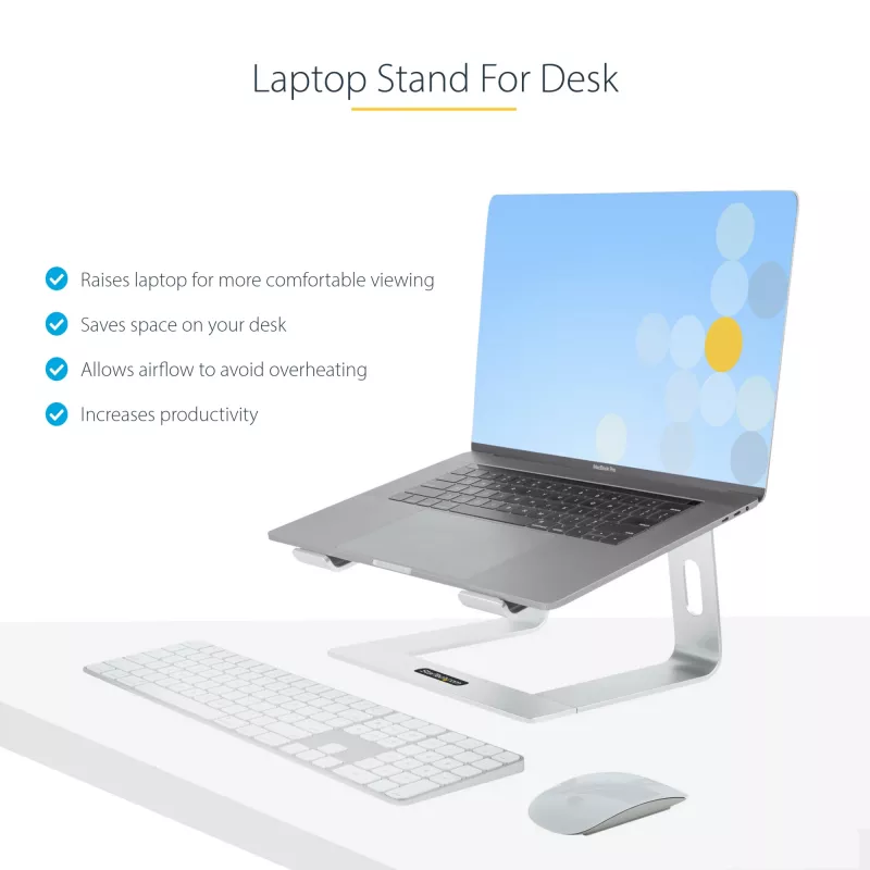 StarTech.com stojan na notebook na stôl, podpora 5 kg/11 lb, hliník, strieborný, ergonomické zvýšenie notebooku, prenosný držiak na notebook, stojan na počítač pre MacBook Air/Pro, Dell XPS, Lenovo