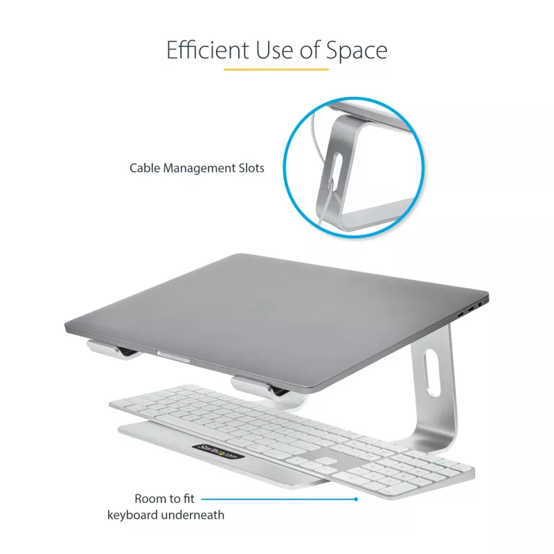 StarTech.com stojan na notebook na stôl, podpora 5 kg/11 lb, hliník, strieborný, ergonomické zvýšenie notebooku, prenosný držiak na notebook, stojan na počítač pre MacBook Air/Pro, Dell XPS, Lenovo