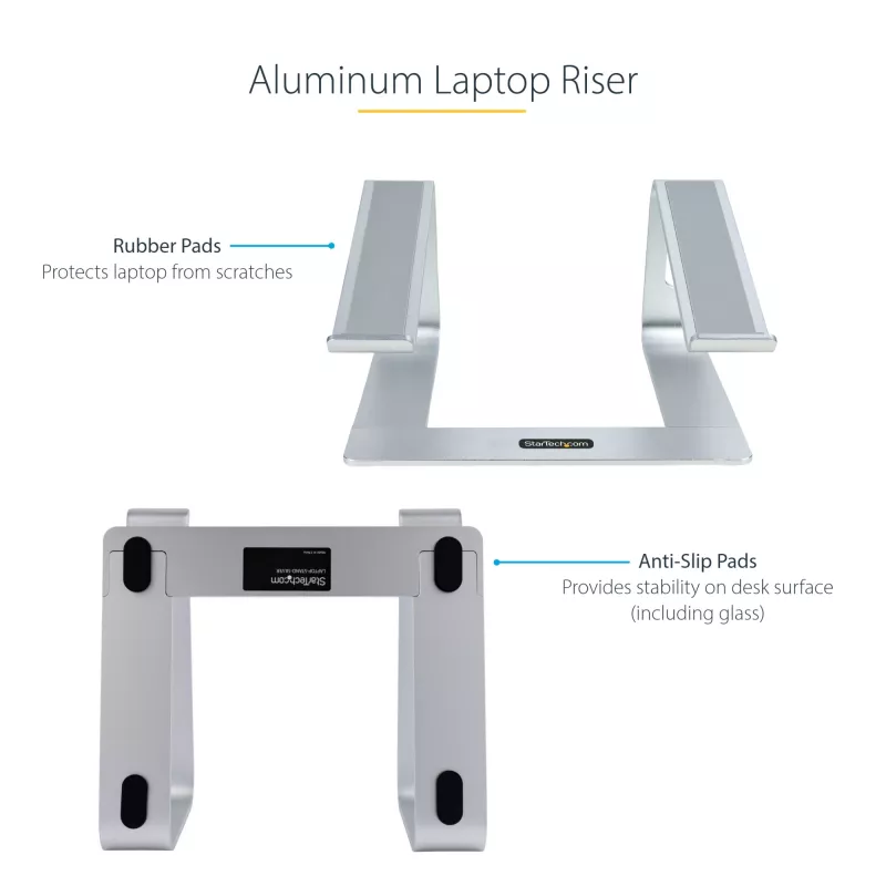StarTech.com stojan na notebook na stôl, podpora 5 kg/11 lb, hliník, strieborný, ergonomické zvýšenie notebooku, prenosný držiak na notebook, stojan na počítač pre MacBook Air/Pro, Dell XPS, Lenovo