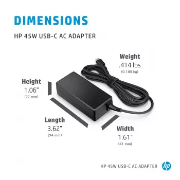 HP 45W USB-C AC adaptér, notebook, interiér, 45 W, 3 A, Spectre x2 12-a0xx; HP Pavilion x2 10-n1xx; Pavilion x2 10-n0xx, Home