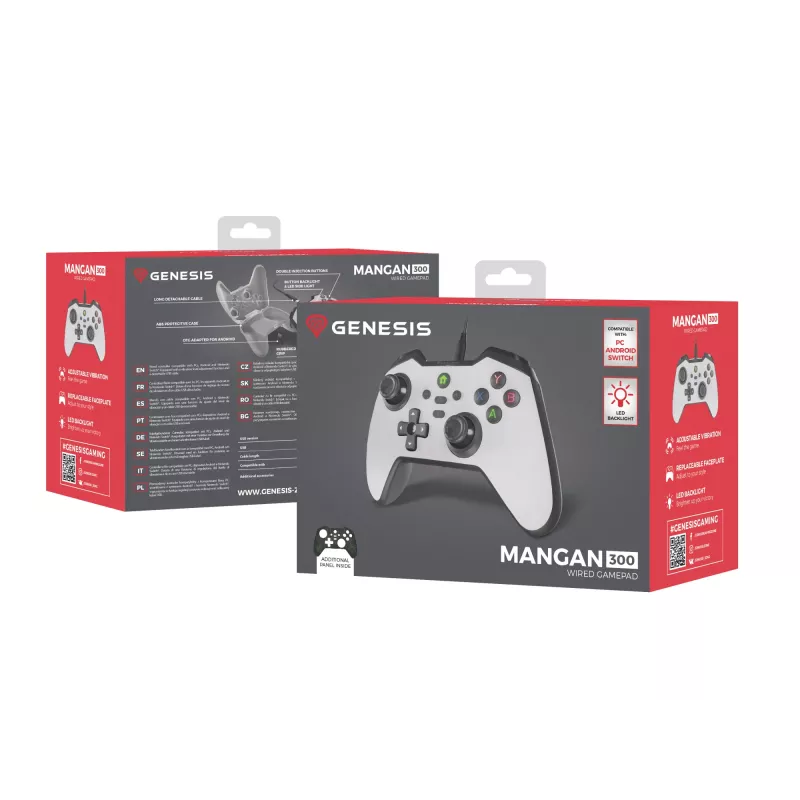 GENESIS Mangan 300 biely USB gamepad analógový / digitálny Android, Nintendo Switch, PC