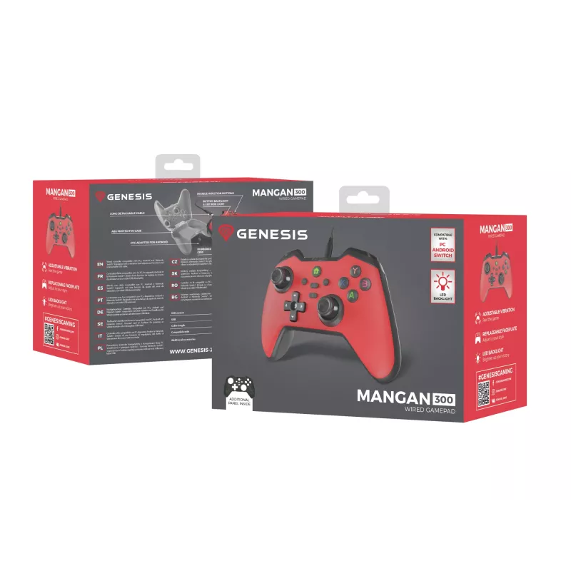 GENESIS Mangan 300 červený USB gamepad analógový / digitálny Android, Nintendo Switch, PC