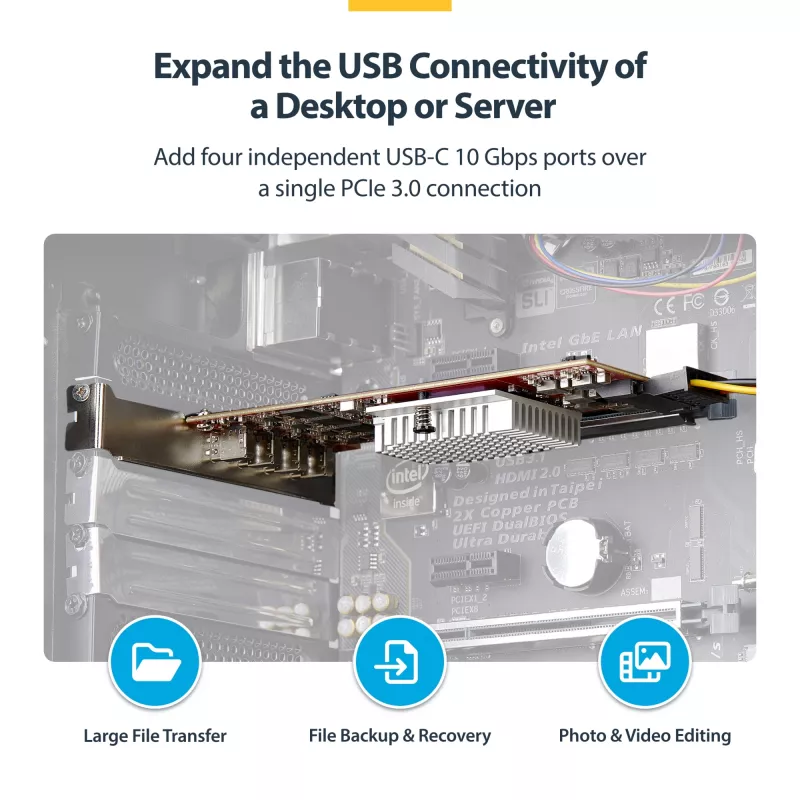 StarTech.com 4-portová USB Type-C PCIe karta, USB 3.2 10Gbps, USB-C PCI Express rozširujúca karta, 4x nezávislý USB radič, Windows/Linux/macOS, TAA-kompatibilná