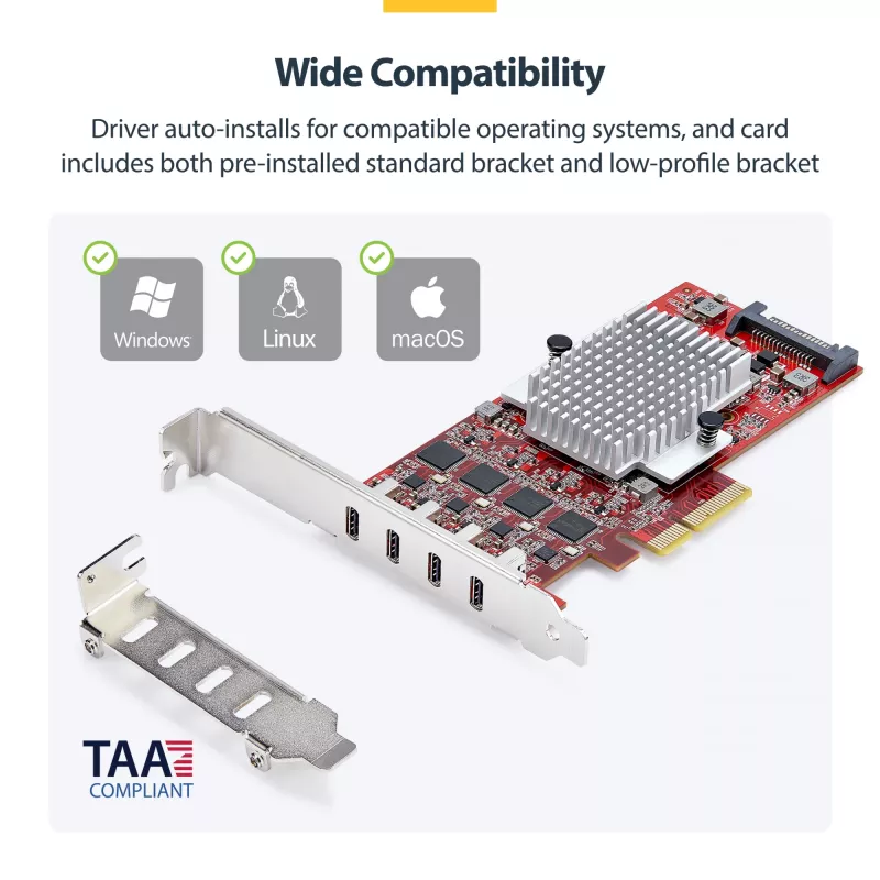 StarTech.com 4-portová USB Type-C PCIe karta, USB 3.2 10Gbps, USB-C PCI Express rozširujúca karta, 4x nezávislý USB radič, Windows/Linux/macOS, TAA-kompatibilná
