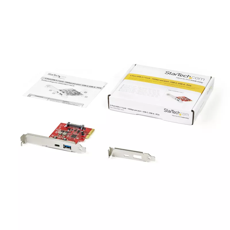 StarTech.com 2-portová 10Gbps USB-A & USB-C PCIe karta – USB 3.2/Gen 2 PCI Express Type-C/A host radič karta adaptér – USB 3.2/Gen 2x1 PCIe rozširujúca karta – Windows, macOS, Linux
