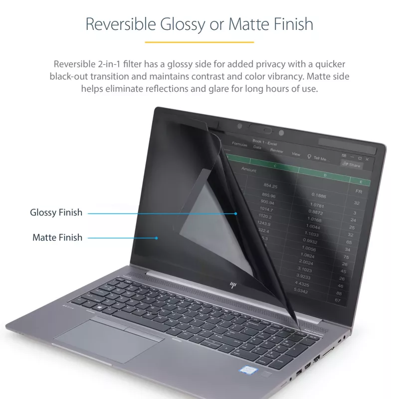 StarTech.com filter proti sledovaniu pre notebook 15.6 palca - magnetický, odnímateľný bezpečnostný filter displeja notebooku - ochrana obrazovky znižujúca modré svetlo - 16:9 - matná/lesklá - +/-30 stupňov