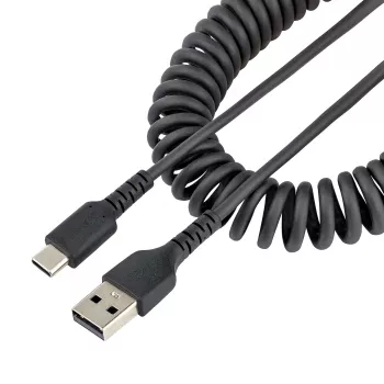 StarTech.com 1m USB-A na C nabíjací kábel, špirálový kábel, Heavy Duty, rýchle nabíjanie & synchronizácia, kvalitný USB-2.0-A na USB Type-C kábel, odolný aramidovými vláknami, dlhotrvajúci samec-samec USB kábel