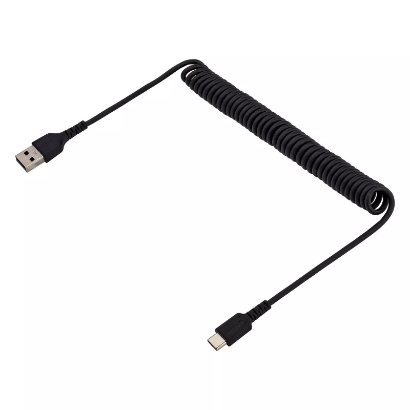 StarTech.com 1m USB-A na C nabíjací kábel, špirálový kábel, Heavy Duty, rýchle nabíjanie & synchronizácia, kvalitný USB-2.0-A na USB Type-C kábel, odolný aramidovými vláknami, dlhotrvajúci samec-samec USB kábel