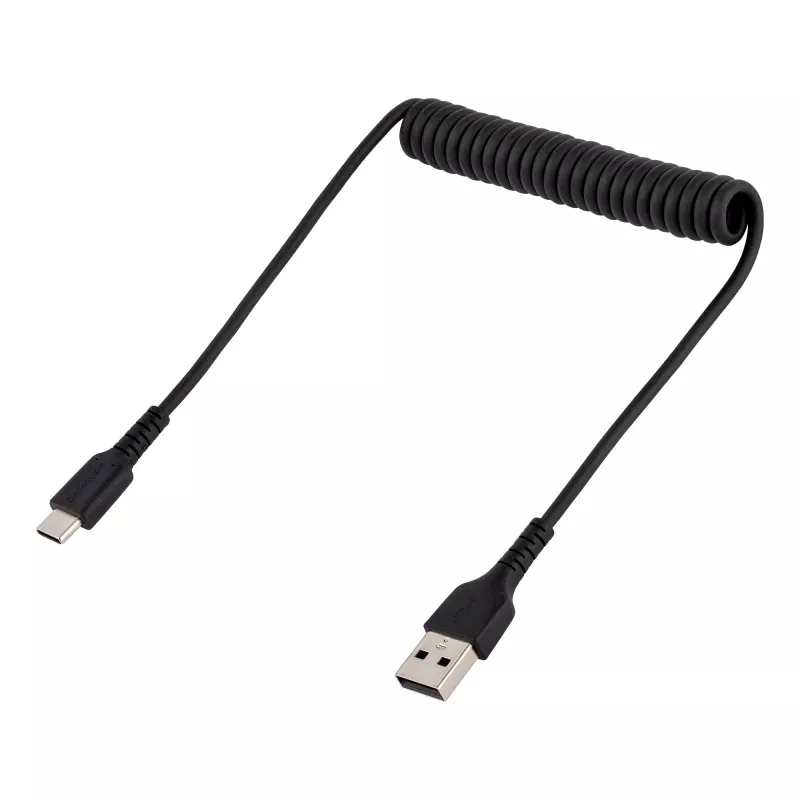 StarTech.com 50cm (20in) USB-A na C nabíjací kábel, špirálový kábel Heavy Duty rýchle nabíjanie & synchronizácia, kvalitný USB-2.0-A na USB Type-C kábel, odolný aramidovými vláknami, dlhotrvajúci samec-samec USB kábel