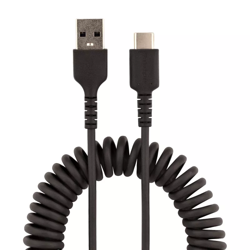 StarTech.com 50cm (20in) USB-A na C nabíjací kábel, špirálový kábel Heavy Duty rýchle nabíjanie & synchronizácia, kvalitný USB-2.0-A na USB Type-C kábel, odolný aramidovými vláknami, dlhotrvajúci samec-samec USB kábel