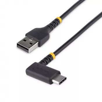 StarTech.com 1m USB-A na USB-C nabíjací kábel, zahnutý – odolný rýchlonabíjací kábel – čierny, USB 2.0 A na Type-C – odolný aramidovými vláknami – 3A – USB nabíjací kábel
