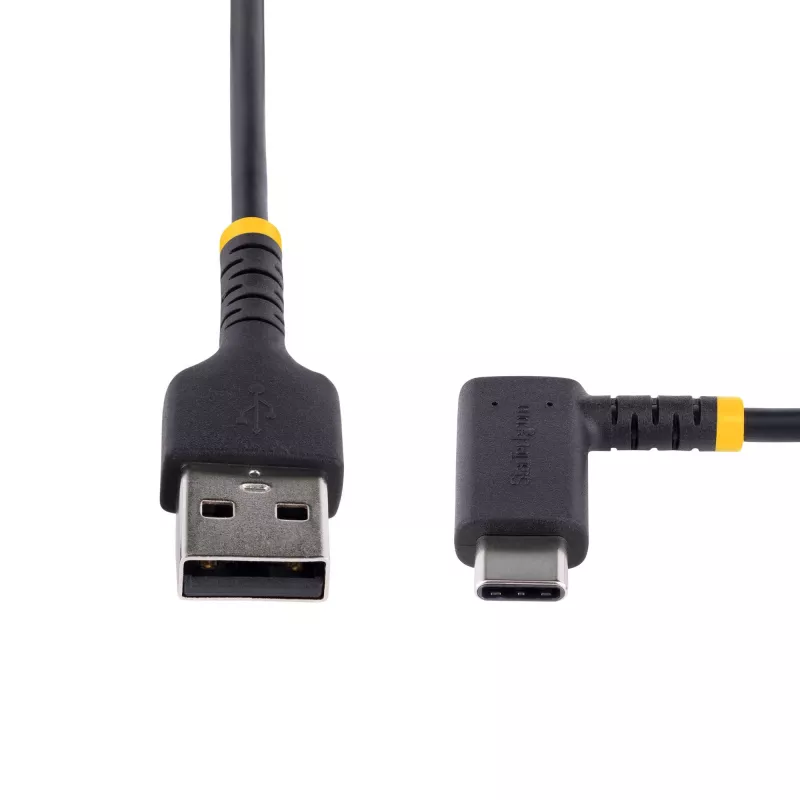 StarTech.com 1,8 m USB-A na USB-C nabíjací kábel so zahnutým konektorom – odolný rýchlonabíjací USB-C kábel – čierny, USB 2.0 A na typ C – odolný aramidovými vláknami – 3A – USB nabíjací kábel