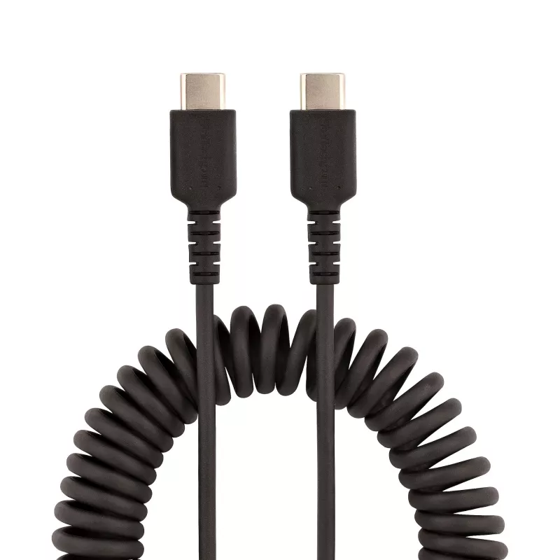 StarTech.com 1m USB-C nabíjací kábel, špirálový kábel, Heavy Duty, rýchle nabíjanie & synchronizácia, USB-2.0-Type-C kábel, odolný aramidovými vláknami, dlhotrvajúci samec-samec USB kábel, čierny