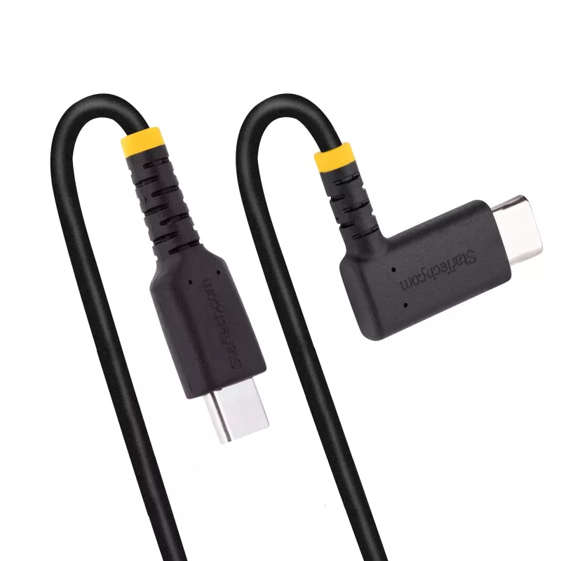 StarTech.com 1,8 m (6 ft) USB-C nabíjací kábel, zahnutý – 60 W PD 3 A – odolný USB-C rýchlonabíjací kábel – čierny, USB 2.0 Type-C – dlhotrvajúce aramidové vlákna – USB nabíjací kábel