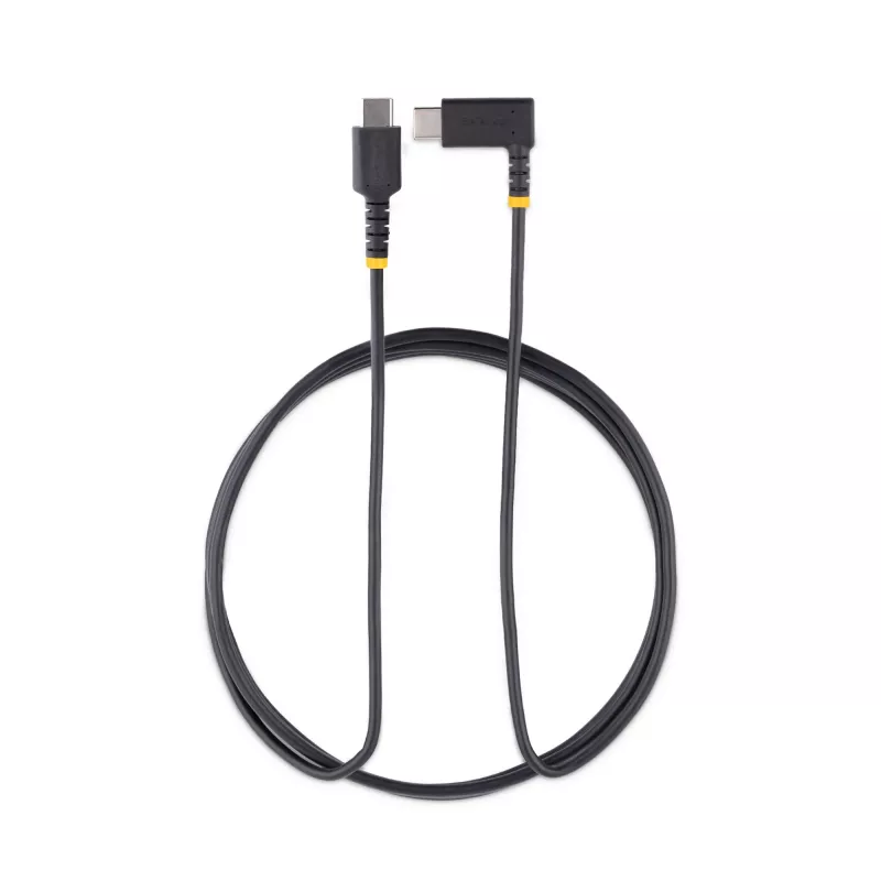StarTech.com 1,8 m (6 ft) USB-C nabíjací kábel, zahnutý – 60 W PD 3 A – odolný USB-C rýchlonabíjací kábel – čierny, USB 2.0 Type-C – dlhotrvajúce aramidové vlákna – USB nabíjací kábel