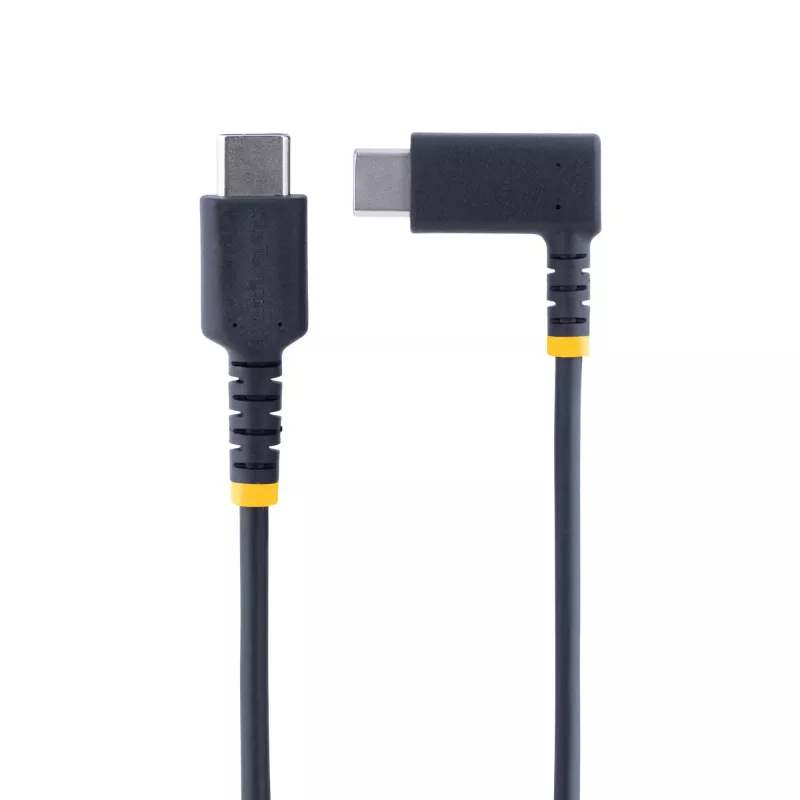 StarTech.com 30cm USB-C nabíjací kábel so zahnutým konektorom – 60W PD 3A – odolný rýchlonabíjací USB-C kábel – čierny USB 2.0 Type-C – spevnený aramidovými vláknami – USB nabíjací kábel