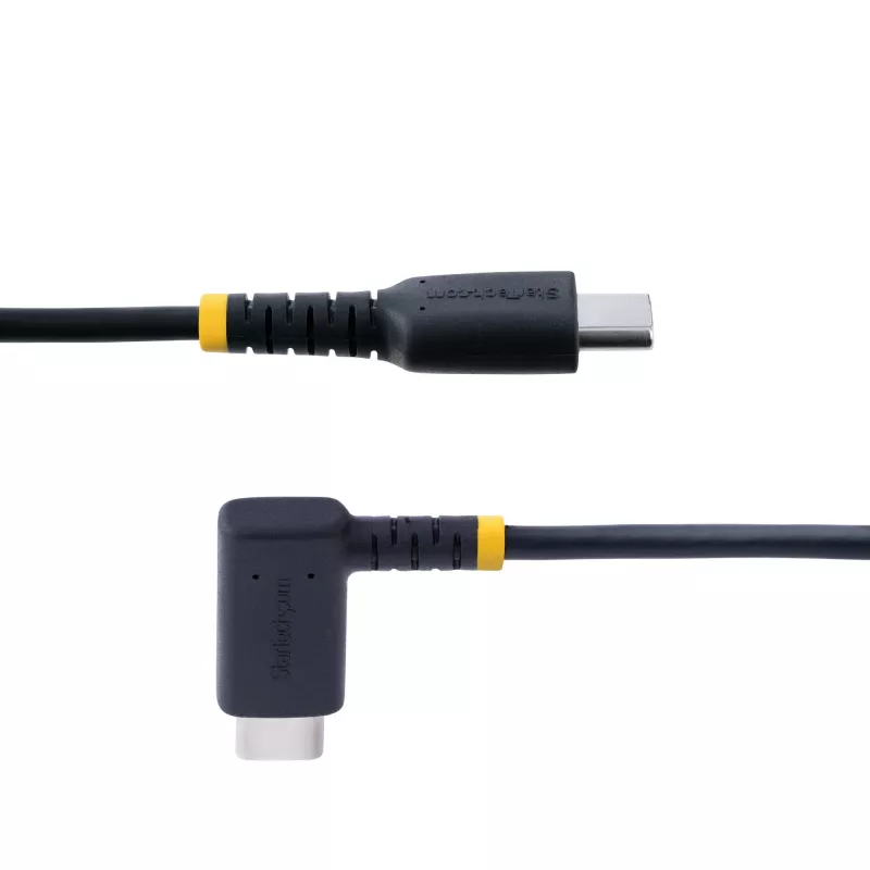 StarTech.com 30cm USB-C nabíjací kábel so zahnutým konektorom – 60W PD 3A – odolný rýchlonabíjací USB-C kábel – čierny USB 2.0 Type-C – spevnený aramidovými vláknami – USB nabíjací kábel