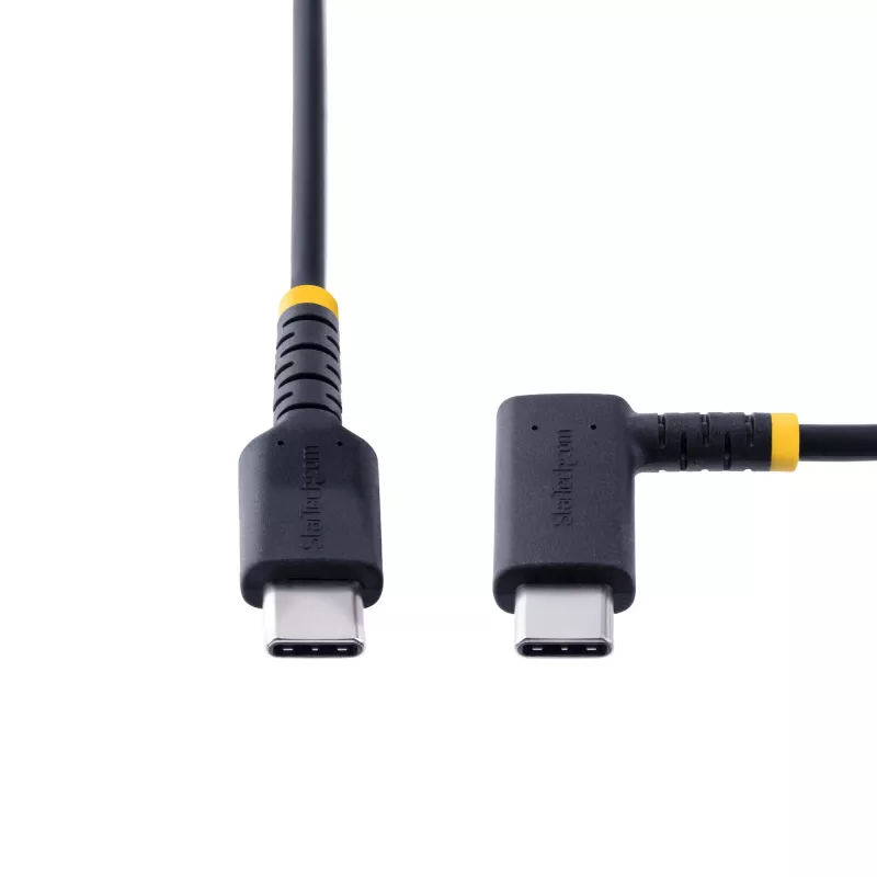 StarTech.com 30cm USB-C nabíjací kábel so zahnutým konektorom – 60W PD 3A – odolný rýchlonabíjací USB-C kábel – čierny USB 2.0 Type-C – spevnený aramidovými vláknami – USB nabíjací kábel