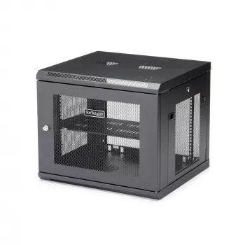 StarTech.com 4-stĺpikový 9U nástenný sieťový rozvádzač s 1U policou, 19 palcový nástenný serverový rack pre dátové/AV/elektronické/počítačové zariadenia, malá vetraná racková skriňa